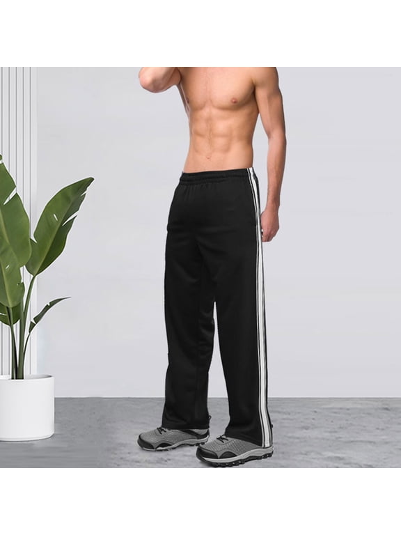 Men's Tear Away Pants High Split Snap Button Surgery Pant Big and Tall Baggy Basketball Side Button Trousers with Pockets Black M