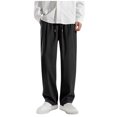 thumbnail image 1 of CQONEPT Men's Tear Away Pants High Split Snap Button Surgery Pant Big and Tall Baggy Basketball Side Button Trousers with Pockets Black S, 1 of 2