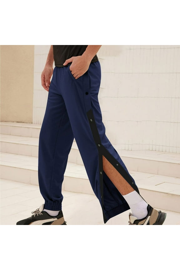 Men's Tear Away Pants High Split Snap Button Surgery Pant Big and Tall Baggy Basketball Side Button Trousers with Pockets Navy M