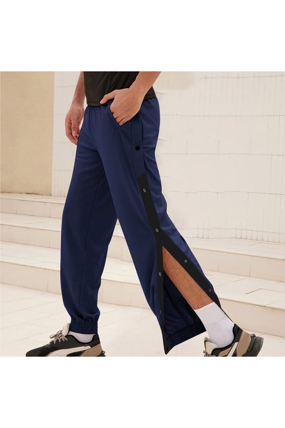 Men's Tear Away Pants High Split Snap Button Surgery Pant Big and Tall Baggy Basketball Side Button Trousers with Pockets Navy XL