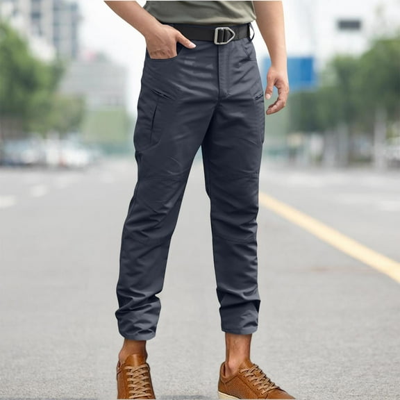 CQONEPT Men's Waterproof Cargo Pants Stretch Tactical Pant Athletic Running Hiking Trousers with Multi Pockets Blue S