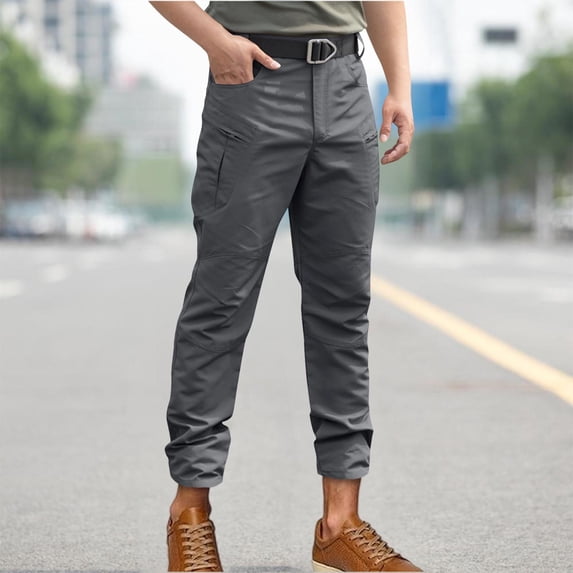 CQONEPT Men's Waterproof Cargo Pants Stretch Tactical Pant Athletic Running Hiking Trousers with Multi Pockets Gray M