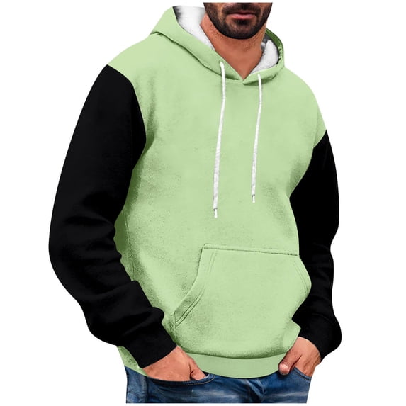 CQONEPT Men's Winter Hoodies Drawstring Lounge Sweatshirts Color Block Pullover Tops Fashion Clothes with Pockets Green L