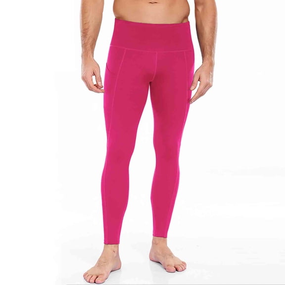 CQONEPT Men's Yoga Pants High Waist Tummy Control Quick Dry Lightweight Leggings Stretchy Cycling Athletic Running Pant Hot Pink M