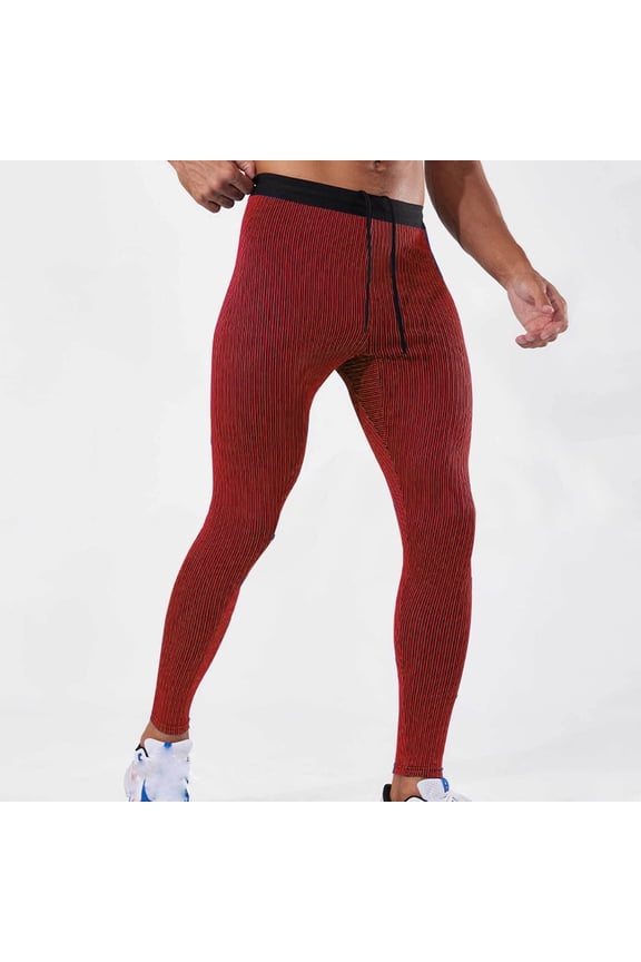 Men's Yoga Pants Tummy Control Stretchy Leggings High Waist Athletic Running Pant with Pockets Red S