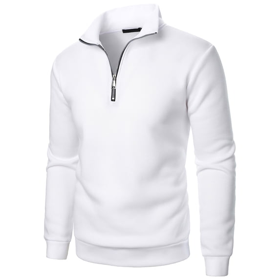 CQONEPT Mens 1/4 Zip Pullover Tops Lapel Neck Long Sleeve Shirts Solid Color Outdoor Fall fit Tunic Tops White 3XLL