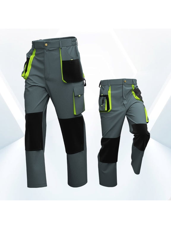 Mens Big and Tall Cargo Work Pants Waterproof Durable Ripstop Pant Workwear Hi Vis Safety Pants with Multi Pockets Green 5XL