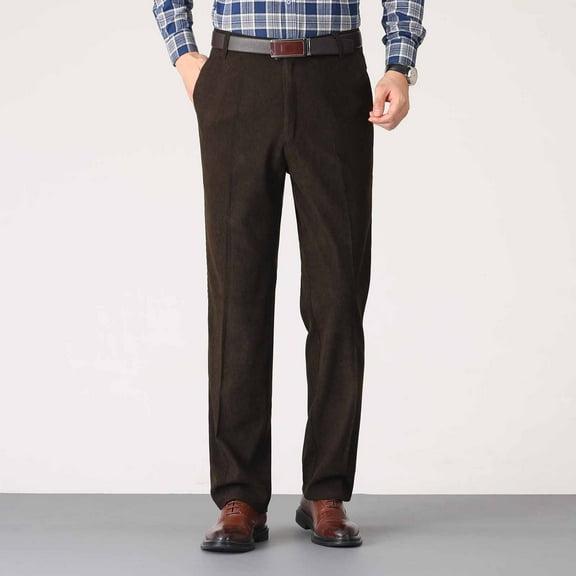 CQONEPT Mens Big and Tall Corduroy Pants Office Wear Dress Pants Straight Leg Loose Fit Trousers with Pockets Coffee 5XL 39