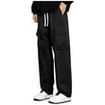 thumbnail image 1 of CQONEPT Mens Big and Tall Pants Baggy Lerisure Wide Leg Drawstring Pant Straight Leg Elastic Waisted Outdoor Trousers with Pockets Black M, 1 of 3