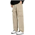 thumbnail image 1 of CQONEPT Mens Big and Tall Pants Baggy Lerisure Wide Leg Drawstring Pant Straight Leg Elastic Waisted Outdoor Trousers with Pockets Khaki L, 1 of 4