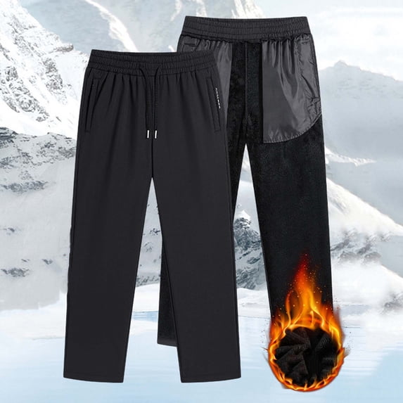 CQONEPT Mens Big and Tall Pants Fleece Lined Casual Elastic Waist Pant Drawstring Warm Outdoor Pants with Pockets Black 5XL