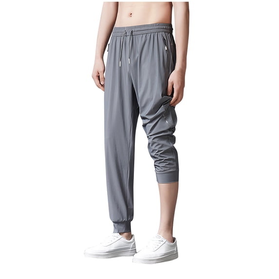CQONEPT Mens Big and Tall Pants Quick Dry Elastic Waist Pant Drawstring Lightweight Athletic Running Pants with Pockets Gray M