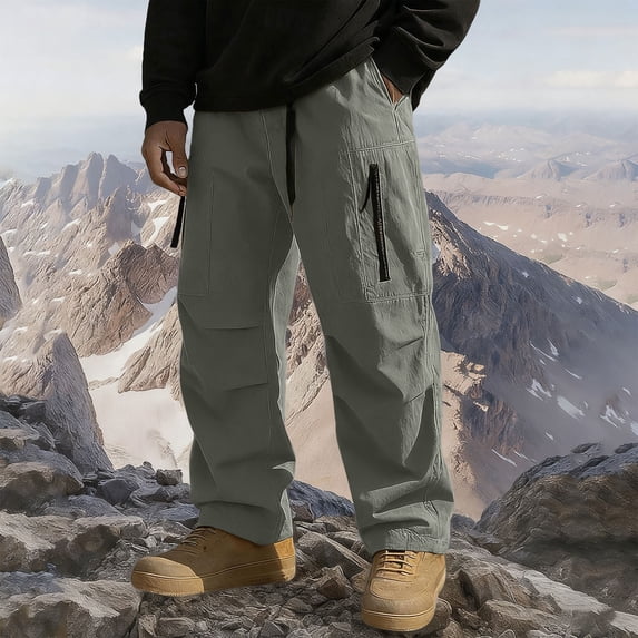 CQONEPT Mens Big and Tall Sherpa Fleece Pants Waterproof Pant Climbing Hiking Outdoor Winter with Multi Zip Pockets Army Green M