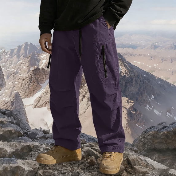 CQONEPT Mens Big and Tall Sherpa Fleece Pants Waterproof Pant Climbing Hiking Outdoor Winter with Multi Zip Pockets Purple L
