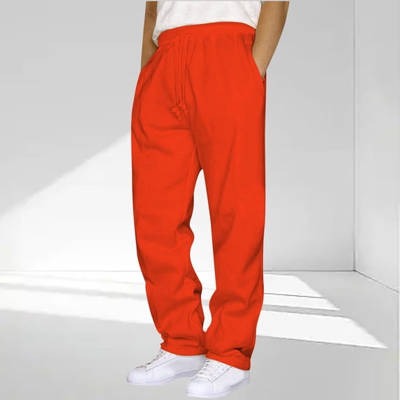 CQONEPT Mens Big and Tall Sweatpants Drawstring Active Athletic Jogger Pant Running Fleece Solid Pants with Pockets Orange 5XL