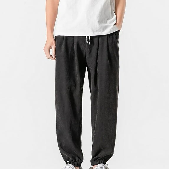 CQONEPT Mens Big and Tall Sweatpants Lounge Baggy Tapered Cargo Pant Drawstring Elastic Waisted Outdoor Pants with Multi Pockets Black M