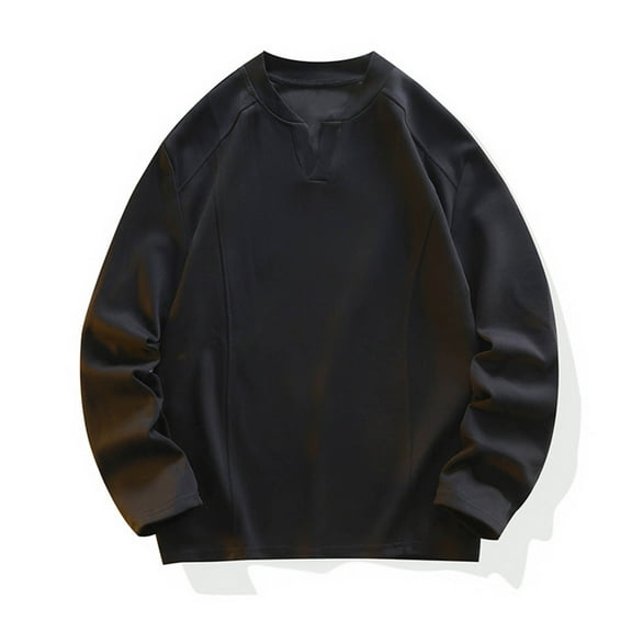 CQONEPT Mens Big and Tall Tops V Neck Casual Tunic Tops Long Sleeve Trendy Shirts Going Out Clothes Black 4XL