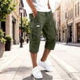 thumbnail image 1 of CQONEPT Mens Capri Cargo Pants Elastic Waist Drawstring Pant Stretch Straight Fit Trousers with Multi Pockets Army Green XL, 1 of 5