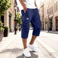 thumbnail image 1 of CQONEPT Mens Capri Cargo Pants Elastic Waist Drawstring Pant Stretch Straight Fit Trousers with Multi Pockets Navy 3XL, 1 of 5