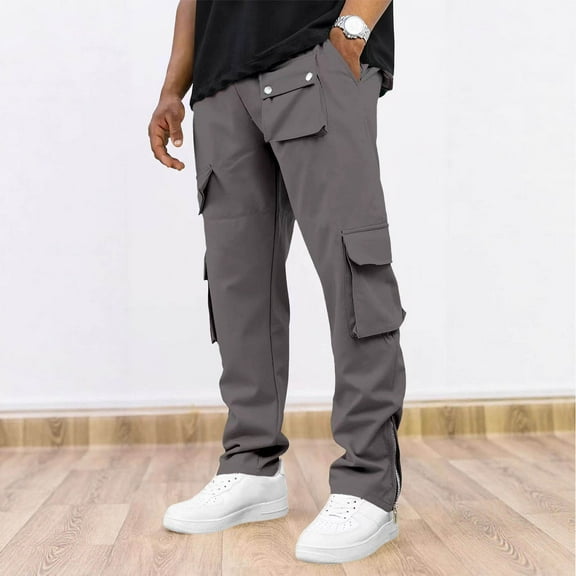 CQONEPT Mens Cargo Pants Athletic Travel Stretch Outdoor Pant Workouts Camping Tactical Pants with Multi Pockets Gray XL
