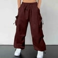 thumbnail image 1 of CQONEPT Mens Cargo Pants Baggy Parachute Elastic Waisted Pant Lounge Tapered Outdoor Camping Fashion Trousers with Pockets Wine XXXXXL, 1 of 5