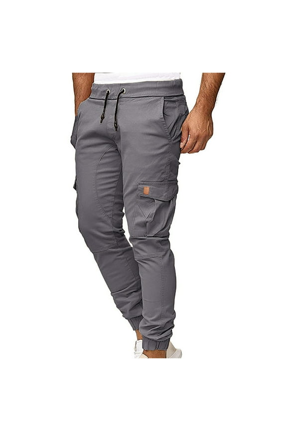 Mens Cargo Pants Casual Loose Fit Skinny Leg Pant Drawstring Slim Fit Outdoor Workouts Trousers with Multi Pockets Gray XL