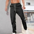 thumbnail image 1 of CQONEPT Mens Cargo Pants with Zip Pockets Drawstring Straight Leg Pant Stretch Trendy Outdoor Trousers Black 2XL, 1 of 7