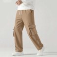 thumbnail image 1 of CQONEPT Mens Cargo Sweatpants Side Button Wide Leg Drawstring Pant Bootcut Fashion Trousers with Multi Pockets Khaki 3XL, 1 of 5