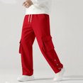 thumbnail image 1 of CQONEPT Mens Cargo Sweatpants Side Button Wide Leg Drawstring Pant Bootcut Fashion Trousers with Multi Pockets Red M, 1 of 6