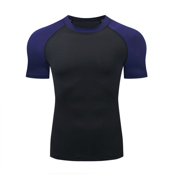 CQONEPT Mens Compression Shirts Short Sleeve Workout T Shirt Athletic Undershirts Gym Base Running Tops Blue 3XL