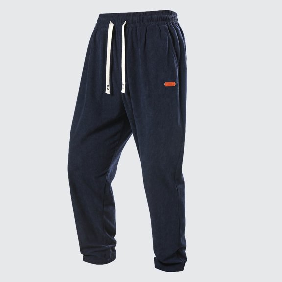 CQONEPT Mens Corduroy Pants Casual Elastic Waisted Tactical Pant Drawstring Warm Fall Winter Outdoor with Pockets Blue 2XL