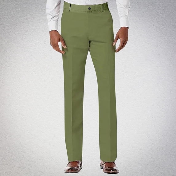 CQONEPT Mens Dress Pants Office Slacks Loose Fit Straight Leg Pant Business Work Lightweight Trousers with Pockets Army Green M