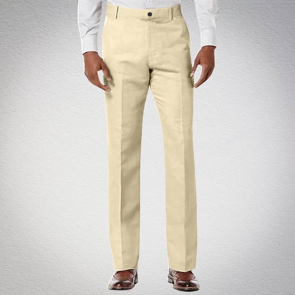 CQONEPT Mens Dress Pants Office Slacks Loose Fit Straight Leg Pant Business Work Lightweight Trousers with Pockets Beige S