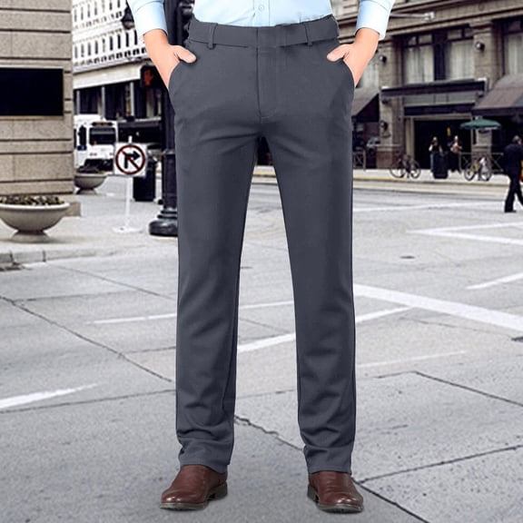 CQONEPT Mens Dress Pants Pull On Regular Slacks For Office Lounge Loose Fit Skinny Leg Slim Fit Office Slacks Pant with Pockets Dark Gray 30