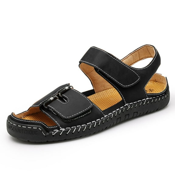 CQONEPT Mens Faux-Leather Sandals Open Toe Athletic Sport Sandal for Men Men's Summer Fisherman Sandal for Outdoor Black Size 13.5