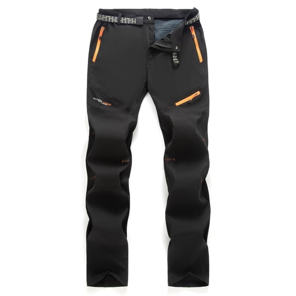 CQONEPT Mens Fleece Lined Pants Quick Dry Outdoor Tactical Pant Climbing Hiking Travel Athletic Pant with Zip Pockets Black S