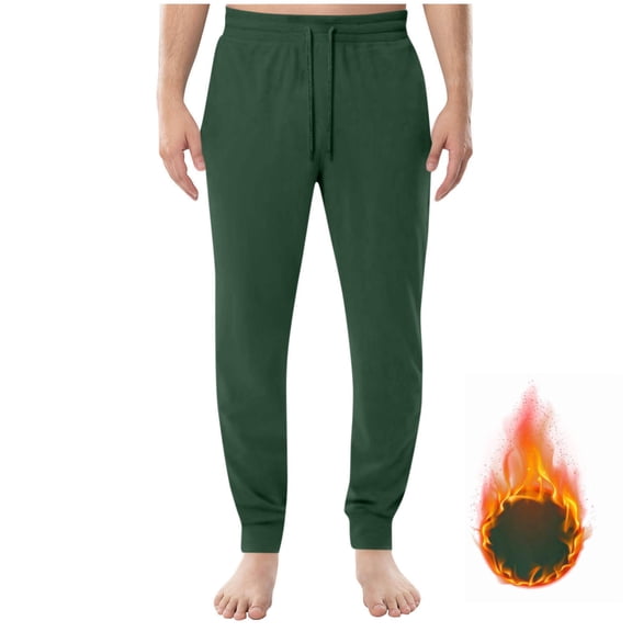 CQONEPT Mens Fleece Pant Athletic Running Drawstring Pants Stretch Skinny Comfy Pajama Bottom with Pockets Green L
