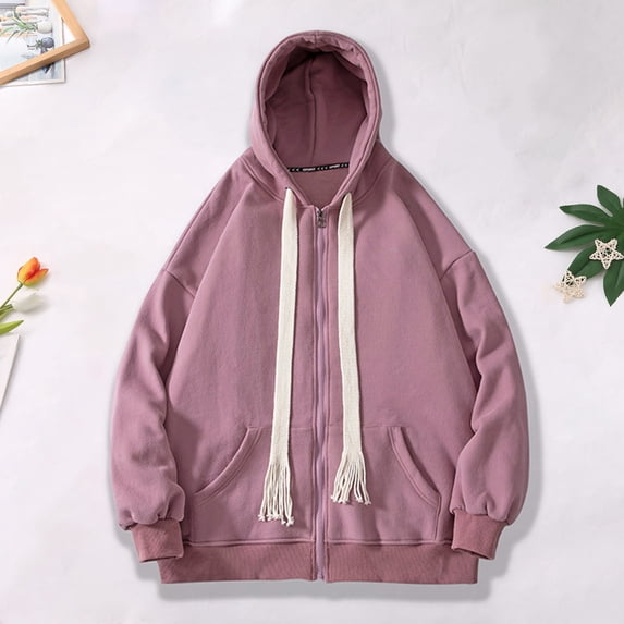 CQONEPT Mens Fleece Sweatshirts Drawstring Dressy Casual Hoodies Lounge Pullover Tops with Pockets Purple L