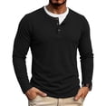 thumbnail image 1 of CQONEPT Mens Henley Sweater Long Sleeve Waffle Button Up Tunic Tee Casual Knit Pullover Soft Stretch Fall Winter Tops Black S, 1 of 6