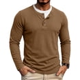 thumbnail image 1 of CQONEPT Mens Henley Sweater Long Sleeve Waffle Button Up Tunic Tee Casual Knit Pullover Soft Stretch Fall Winter Tops Coffee 3XL, 1 of 6