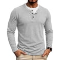 thumbnail image 1 of CQONEPT Mens Henley Sweater Long Sleeve Waffle Button Up Tunic Tee Casual Knit Pullover Soft Stretch Fall Winter Tops Gray XL, 1 of 6