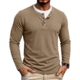 thumbnail image 1 of CQONEPT Mens Henley Sweater Long Sleeve Waffle Button Up Tunic Tee Casual Knit Pullover Soft Stretch Fall Winter Tops Khaki 2XL, 1 of 6
