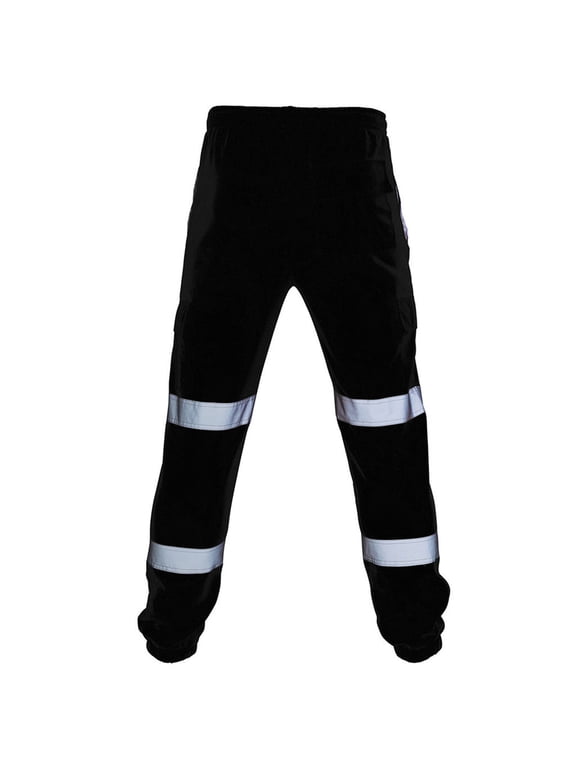 Mens Hi Vis Pants Safety Waterproof Workwear Pants High Visibility Elastic Waisted Trousers with Pockets Black XL