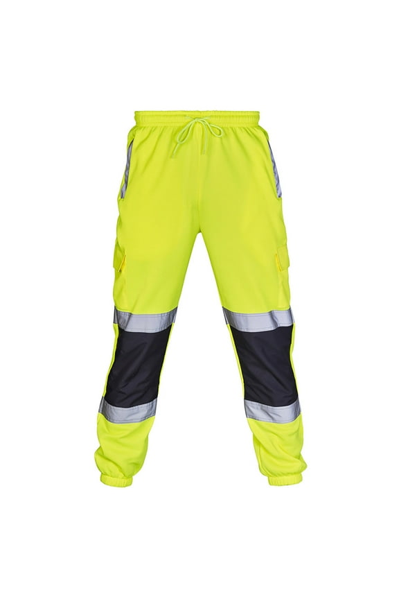 Mens Hi Vis Pants Safety Waterproof Workwear Pants High Visibility Elastic Waisted Trousers with Pockets Green L