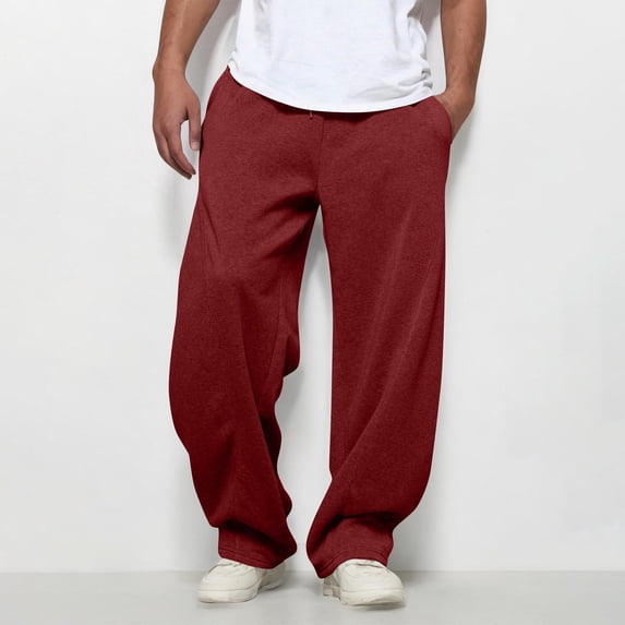 CQONEPT Mens Jogger Pant Drawstring Elastic Waisted Baggy Lounge Pant Straight Leg Y2k Outdoor Fleece Sweatpants with Pockets Wine M