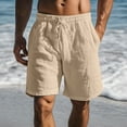 thumbnail image 1 of CQONEPT Mens Linen Classic Short Elastic Waist Summer Beach Lightweight Slim Fit Board Shorts with Pockets Khaki 2XL, 1 of 6
