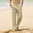 thumbnail image 1 of CQONEPT Mens Linen Cotton Pants Elastic Waist Wide Leg Stretchy Pants Baggy Lerisure Casual Trousers with Pockets Khaki 2XL, 1 of 7