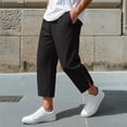 thumbnail image 1 of CQONEPT Mens Linen Cropped Pants Loose Straight Leg Pant Lightweight with Pockets Travel Walking Breathable Capris Pants Black M, 1 of 6