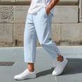 thumbnail image 1 of CQONEPT Mens Linen Cropped Pants Loose Straight Leg Pant Lightweight with Pockets Travel Walking Breathable Capris Pants Light Blue 3XL, 1 of 6