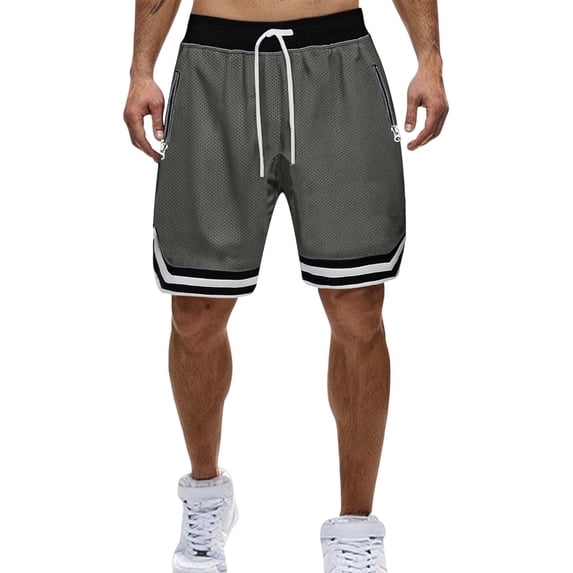 CQONEPT Mens Mesh Shorts Basketball Running Athletic Gym Workout Drawstring Outdoor Shorts with Zip Pocket Dark Gray XL